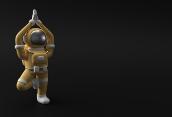 3d Render Spaceman Astronaut Standing a Grateful Namaste Yoga Pose 3d illustration Design.