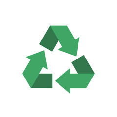 Green triangular eco recycling symbol. Garbage utilization recycle icon vector. Made from recyclable materials packaging sign. Vector illustration isolated on white background