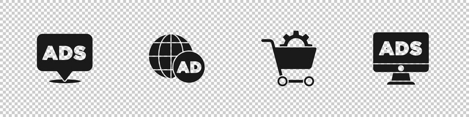 Set Advertising, , Shopping cart and icon. Vector