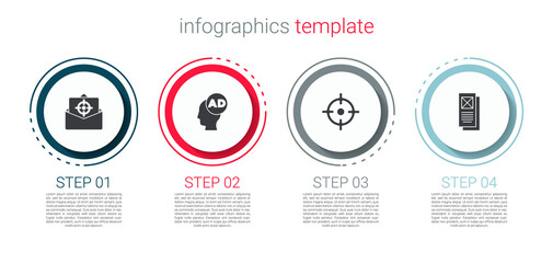 Set Mail and e-mail, Advertising, Target sport and Browser window. Business infographic template. Vector