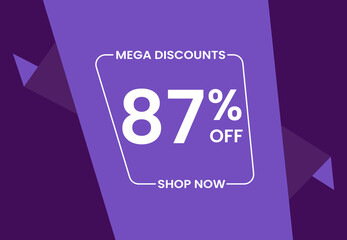 Mega Discounts 87% Off Shop Now. 87 percent Discount sale modern banner vector illustration