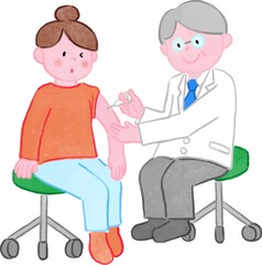 水彩画の予防接種する女性