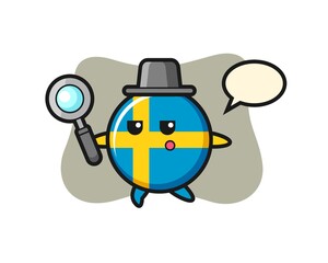 sweden flag badge cartoon character searching with a magnifying glass