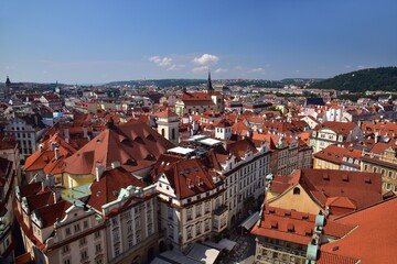 Naklejka premium Prague is characteristic with its red rooftops, here shown in summer with blue skies, Central Bohemia, Czech Republic.