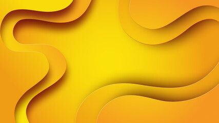 Minimal dynamic gradient on yellow background with copy space. Geometric Backdrop. Fluid 3d shapes composition. Copy space.