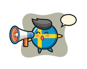 sweden flag badge character illustration holding a megaphone
