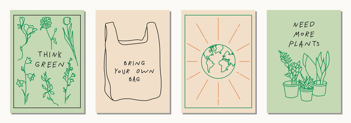 Set of hand drawn elements in ecology concept, hand drawn illustration in modern, trendy colors.