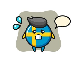 sweden flag badge mascot character with afraid gesture
