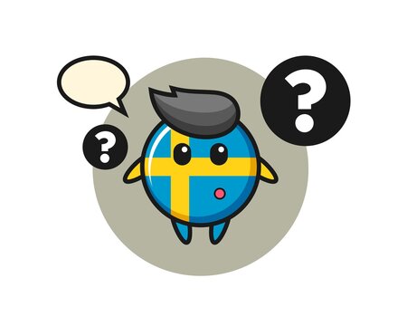 Cartoon Illustration of sweden flag badge with the question mark