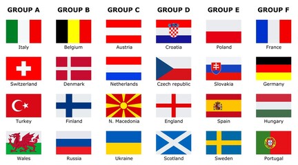 Flags of participating teams with text for the 2020 cup
