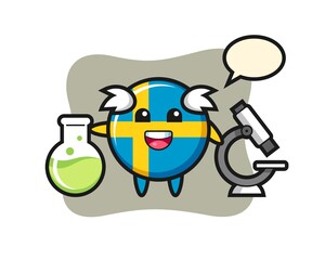 Mascot character of sweden flag badge as a scientist
