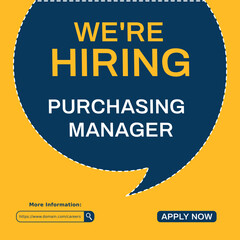 Modern job vacancy square web banner for social media post. Hiring job template for purchasing manager