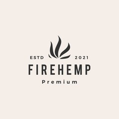 fire cannabis hemp flame hipster vintage logo vector icon illustration