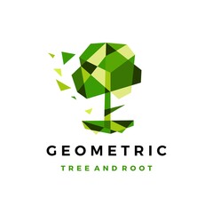 geometric tree root polygonal tech logo vector icon illustration