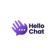 Fototapeta na wymiar hello chat hand hi talk bubble logo vector icon illustration