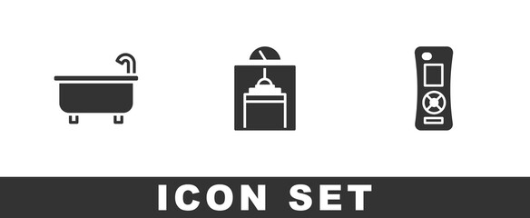 Set Bathtub, Lift and Remote control icon. Vector