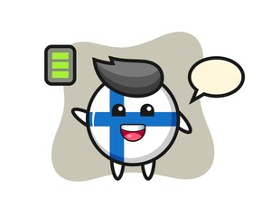 finland flag badge mascot character with energetic gesture