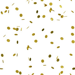 Seamless pattern with a 3D dollar coin on a white background. Falling gold coins.