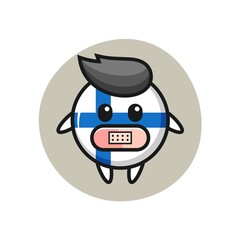 Cartoon Illustration of finland flag badge with tape on mouth