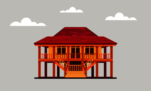
Vecctor illustration of Rumah Limas . Traditional house of South Sumatera Indonesia