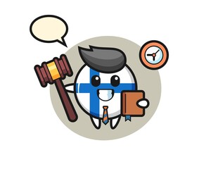 Mascot cartoon of finland flag badge as a judge