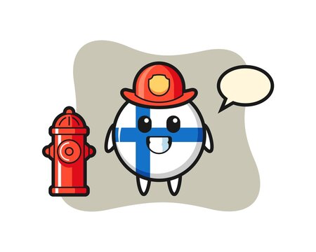 Mascot character of finland flag badge as a firefighter