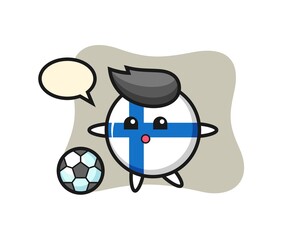 Illustration of finland flag badge cartoon is playing soccer