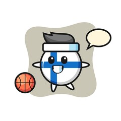 Illustration of finland flag badge cartoon is playing basketball