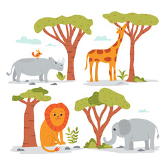 Happy cute funny cartoon animal in the jungle