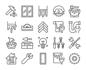 Fototapeta premium Set of Home Repair Line Icons. Vector Illustration. Editable Stroke, 64x64 Pixel Perfect.