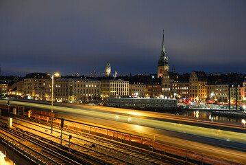 Obraz premium Long exposure night photo of Sweden's capital city, Stockholm