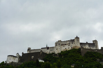 Fototapeta premium Low angle view of Fortress Hohensalzburg in Salzburg, Austria