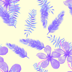 Fototapeta na wymiar White Seamless Leaf. Organic Pattern Plant. Gray Tropical Background. Indigo Flower Background. Green Drawing Palm. Natural Flora Background. Wallpaper Art.