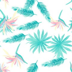 Fototapeta na wymiar Indigo Pattern Art. Blue Seamless Painting. Cobalt Tropical Texture. Azure Flower Hibiscus. White Floral Plant. Wallpaper Nature. Decoration Design.