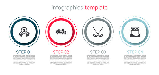 Set Medal, Ice resurfacer, hockey sticks and Ribbon in finishing line. Business infographic template. Vector