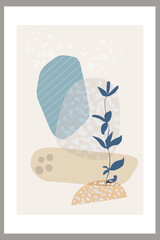 Abstract Template, organic simple shapes and natural botanical elements. Collage style, Minimal and natural wall art. Pastel earthy colors. Vector banners for postcards and covers for social networks