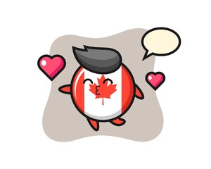 canada flag badge character cartoon with kissing gesture