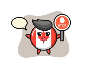 canada flag badge character illustration holding a stop sign