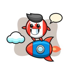 canada flag badge mascot character riding a rocket