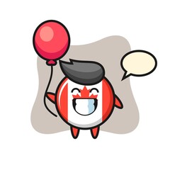 canada flag badge mascot illustration is playing balloon