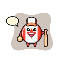 Cartoon character of canada flag badge as a baseball player