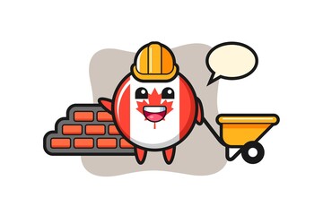 Cartoon character of canada flag badge as a builder