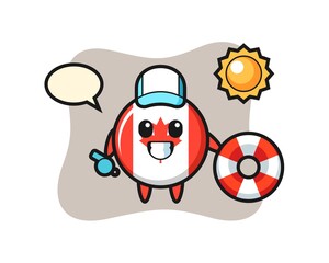 Cartoon mascot of canada flag badge as a beach guard