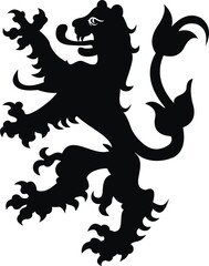 Heraldic lion vintage illustration. Black white silhouette