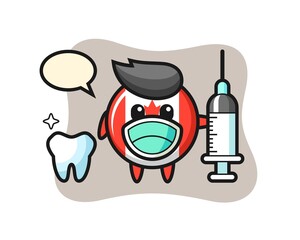 Mascot character of canada flag badge as a dentist