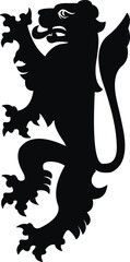 Heraldic lion vintage illustration. Black white silhouette