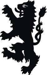 Fototapeta premium Heraldic lion vintage illustration. Black white silhouette