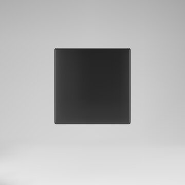 Black 3d modeling front view cube with perspective isolated on grey background. Render a rotating 3d box in perspective with lighting and shadow. 3d basic geometric shape vector illustration