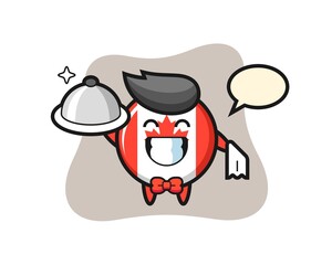 Character mascot of canada flag badge as a waiters