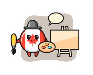 Illustration of canada flag badge mascot as a painter